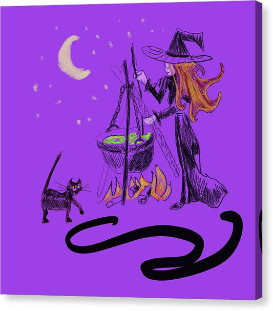 Witch Cat Cauldron - Canvas Print