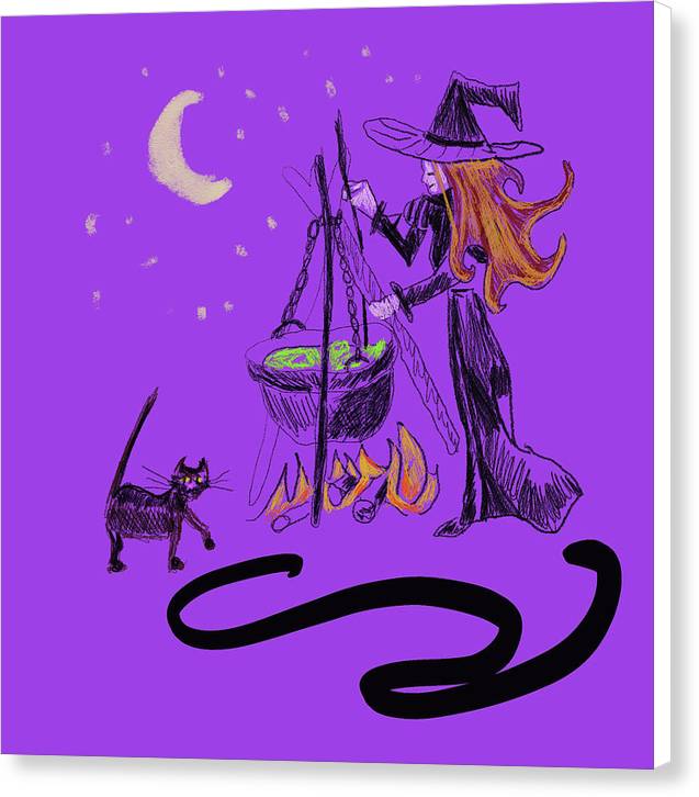 Witch Cat Cauldron - Canvas Print