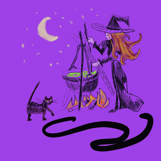 Witch Cat Cauldron - Art Print