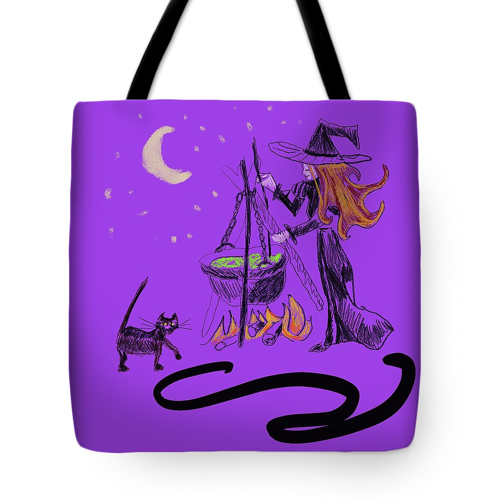 Witch Cat Cauldron - Tote Bag