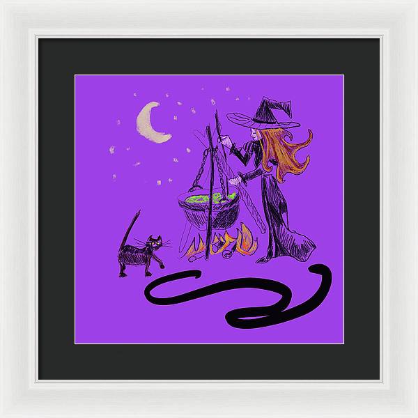 Witch Cat Cauldron - Framed Print