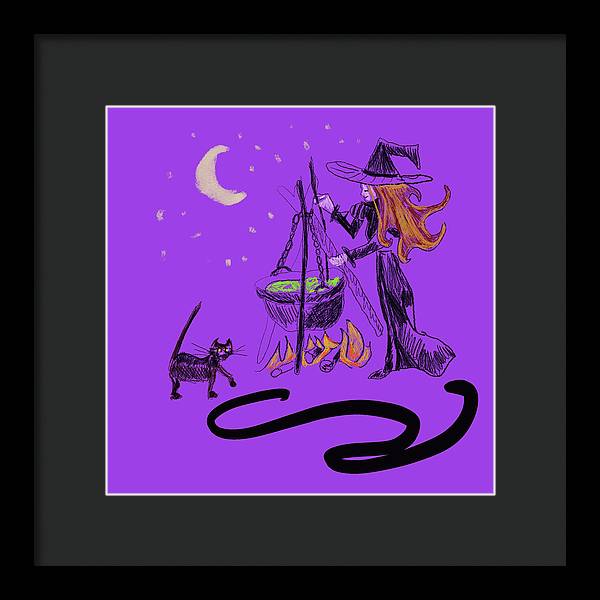 Witch Cat Cauldron - Framed Print