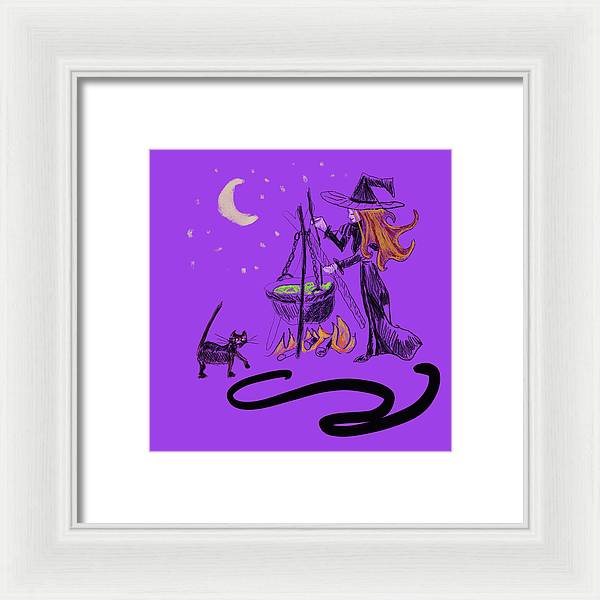 Witch Cat Cauldron - Framed Print