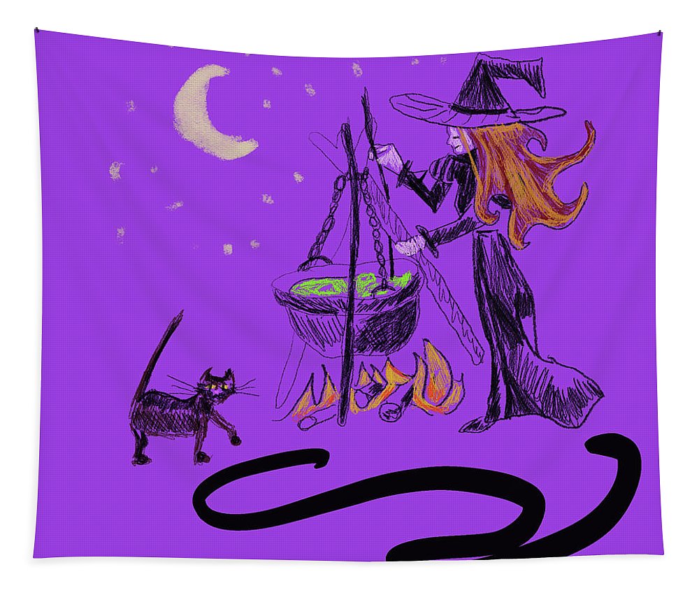 Witch Cat Cauldron - Tapestry