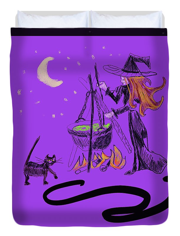 Witch Cat Cauldron - Duvet Cover