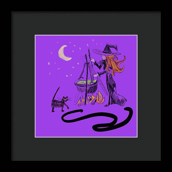 Witch Cat Cauldron - Framed Print