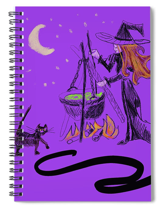 Witch Cat Cauldron - Spiral Notebook