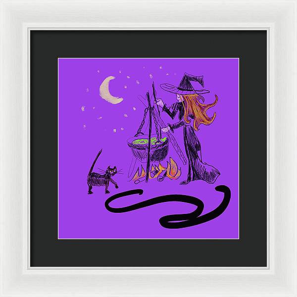 Witch Cat Cauldron - Framed Print