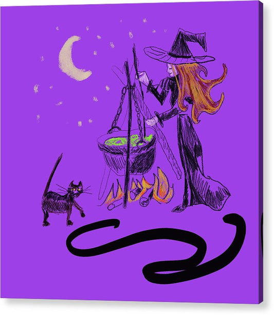 Witch Cat Cauldron - Acrylic Print