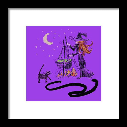 Witch Cat Cauldron - Framed Print