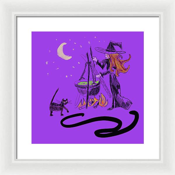 Witch Cat Cauldron - Framed Print