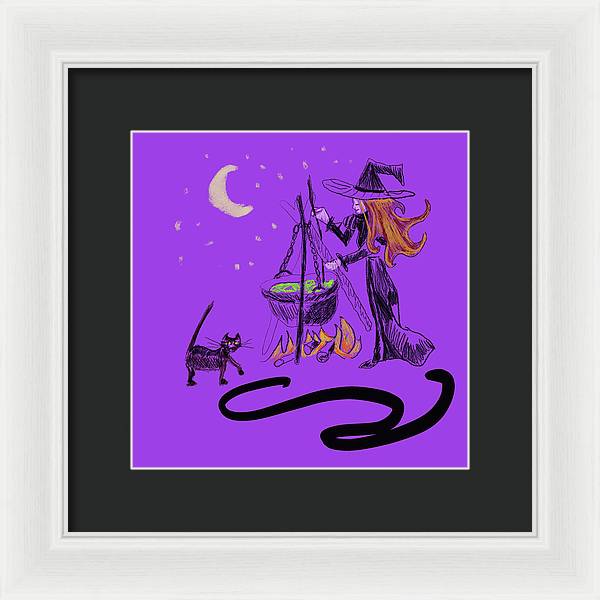 Witch Cat Cauldron - Framed Print