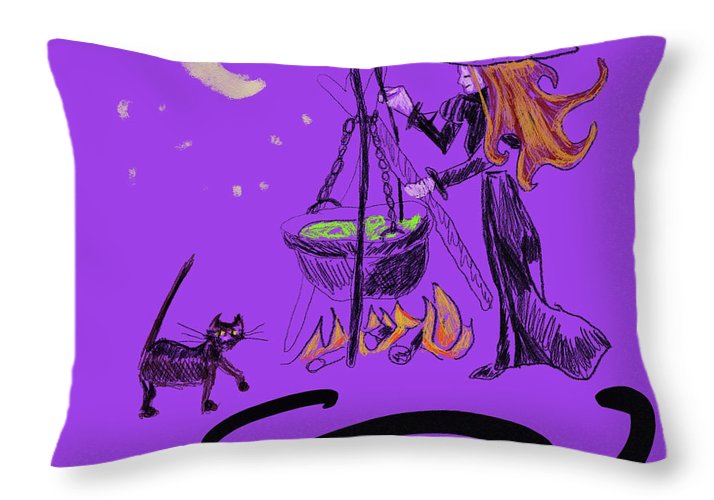 Witch Cat Cauldron - Throw Pillow