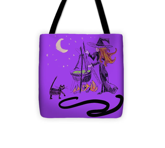 Witch Cat Cauldron - Tote Bag