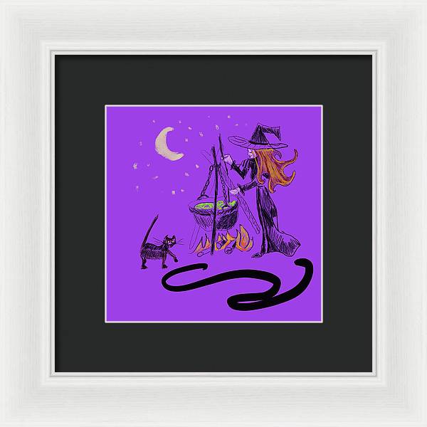 Witch Cat Cauldron - Framed Print