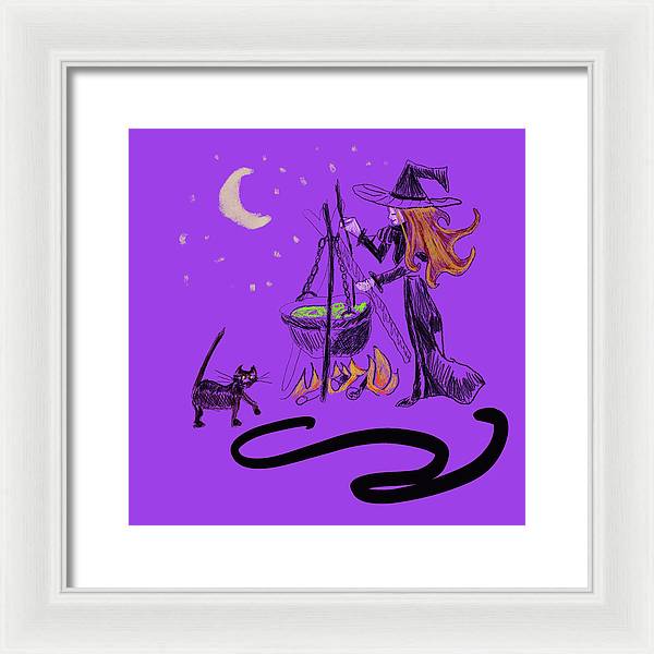 Witch Cat Cauldron - Framed Print