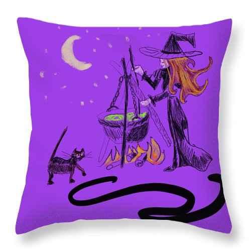 Witch Cat Cauldron - Throw Pillow
