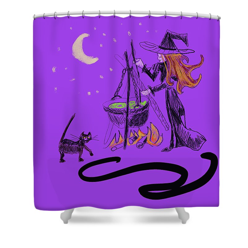Witch Cat Cauldron - Shower Curtain