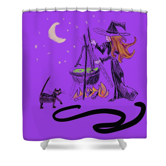 Witch Cat Cauldron - Shower Curtain