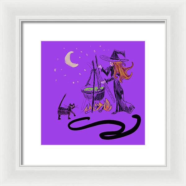 Witch Cat Cauldron - Framed Print