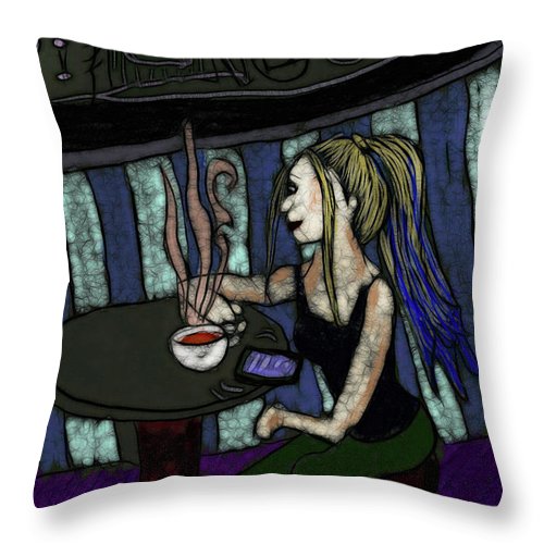 Woman In a Cafe - Throw Pillow