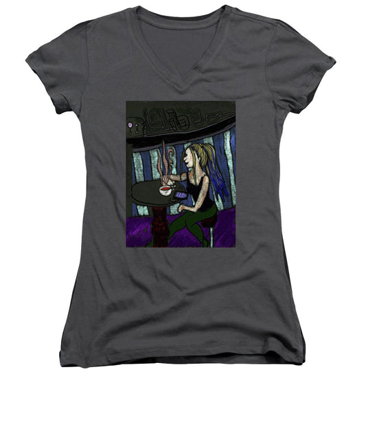 Woman In a Cafe - Women's V-Neck