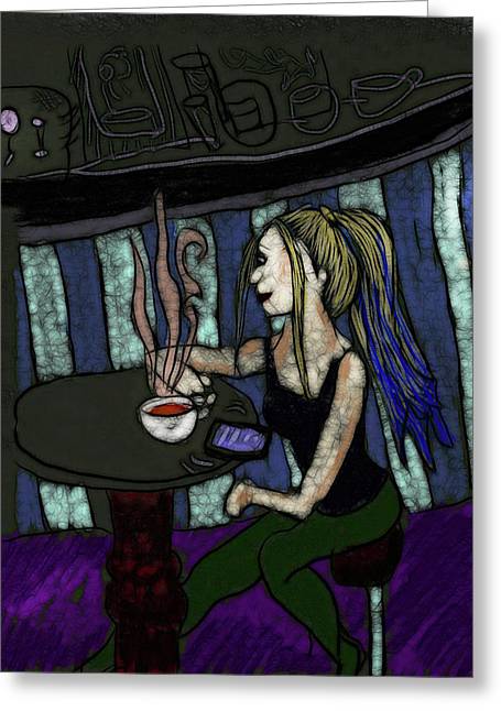 Woman In a Cafe - Greeting Card
