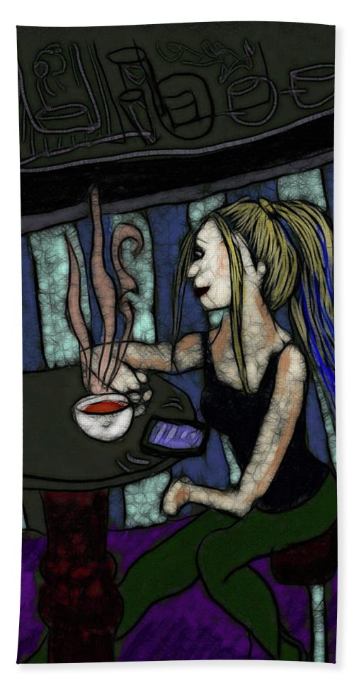 Woman In a Cafe - Beach Towel