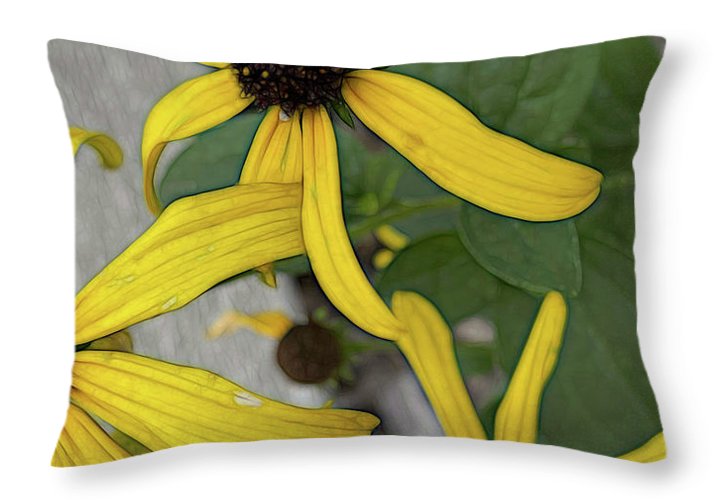 Yellow Cone Flower Close Up - Throw Pillow