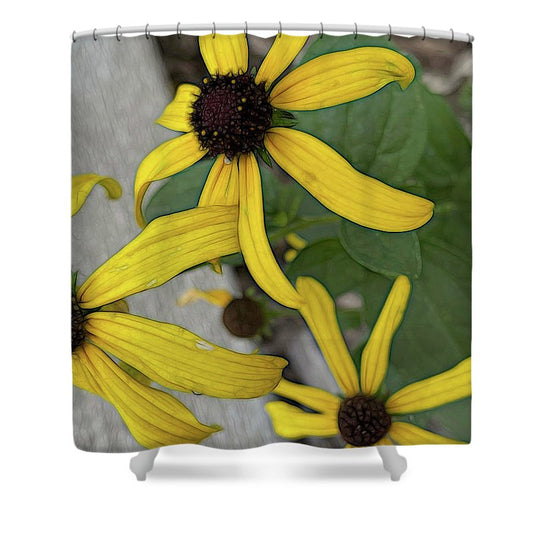 Yellow Cone Flower Close Up - Shower Curtain
